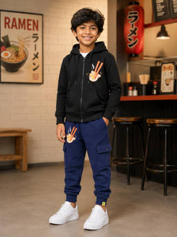 KiddoPanti - Black Fleece Graphic Mid Waist Sweatshirt With Jogger