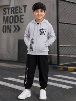 KiddoPanti - Grey Fleece Graphic Mid Waist Sweatshirt With Jogger