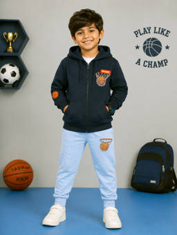 KiddoPanti - Teal Fleece Graphic Mid Waist Sweatshirt With Jogger