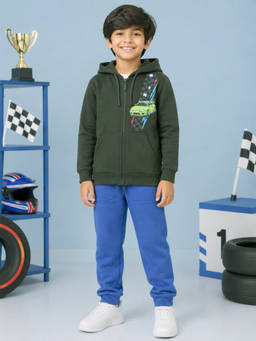 KiddoPanti - Green Fleece Graphic Mid Waist Sweatshirt With Jogger