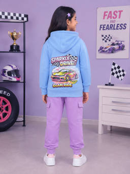 KiddoPanti - Blue Fleece Graphic Mid Waist Sweatshirt With Jogger