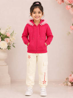 KiddoPanti - Pink Fleece Graphic Mid Waist Sweatshirt With Jogger