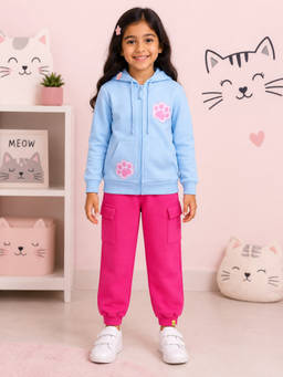 KiddoPanti - Blue Fleece Graphic Mid Waist Sweatshirt With Jogger