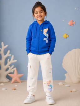KiddoPanti - Blue Fleece Graphic Mid Waist Sweatshirt With Jogger