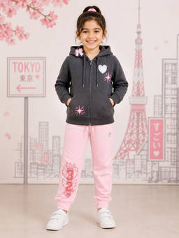 KiddoPanti - Grey Fleece Graphic Mid Waist Sweatshirt With Jogger