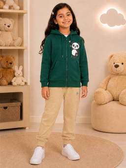 KiddoPanti - Green Fleece Graphic Mid Waist Sweatshirt With Jogger