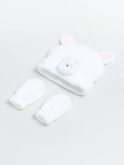 max - White Polyester Solid/Plain Cap With Pair Of Mittens