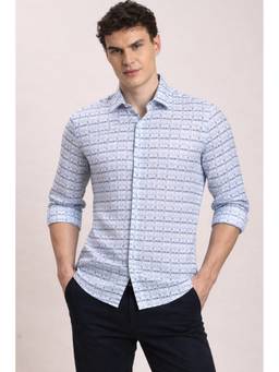 Turtle - Men Lyocell Linen Slim Fit Printed Blue Party Shirt