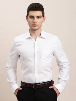 Turtle - Men Pure Cotton Slim Fit Dobby/Structure White Party Shirt