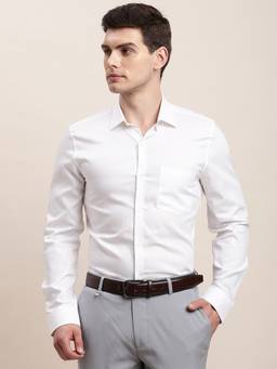 Turtle - Men Pure Cotton Slim Fit Digital Solid White Party Shirt