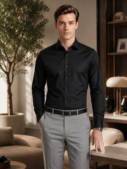 Turtle - Men Pure Cotton Slim Fit Solid Black Formal Shirt