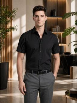 Turtle - Men Pure Cotton Slim Fit Solid Black Formal Shirt