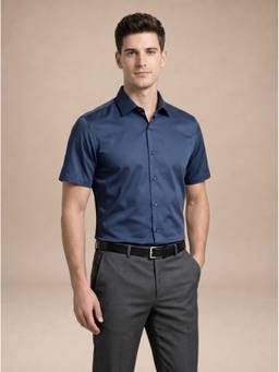 Turtle - Men Pure Cotton Slim Fit Solid Navy Blue Formal Shirt