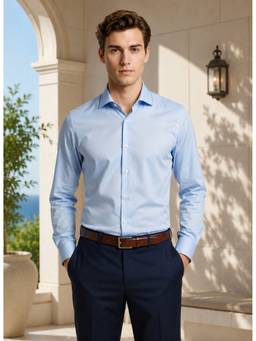 Turtle - Men Pure Cotton Slim Fit Solid Sky Blue Formal Shirt