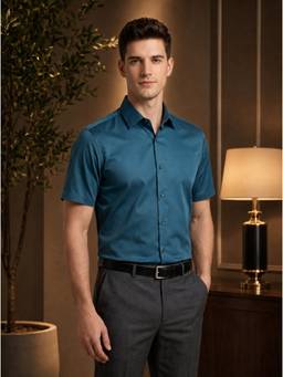 Turtle - Men Pure Cotton Slim Fit Dobby/Structure Green Formal Shirt