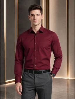 Turtle - Men Pure Cotton Slim Fit Solid Maroon Formal Shirt
