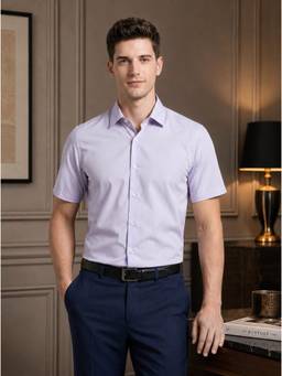 Turtle - Men Pure Cotton Slim Fit Solid Light Purple Formal Shirt