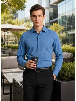 Turtle - Men Pure Cotton Slim Fit Solid Dark Blue Formal Shirt