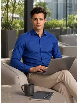 Turtle - Men Pure Cotton Slim Fit Solid Royal Blue Formal Shirt