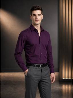 Turtle - Men Pure Cotton Slim Fit Solid Dark Purple Formal Shirt