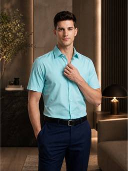 Turtle - Men Pure Cotton Slim Fit Solid Sea Green Formal Shirt