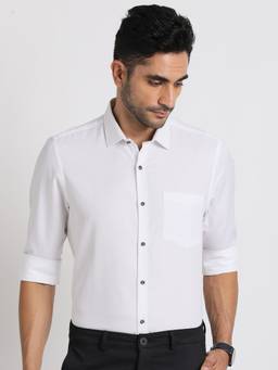 Turtle - Men Pure Cotton Slim Fit Checkered White Formal Shirt
