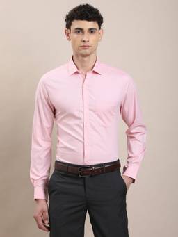 Turtle - Men Pure Cotton Slim Fit Dobby/Structure Pink Formal Shirt