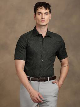 Turtle - Men Pure Cotton Slim Fit Printed Dark Green Formal Shirt