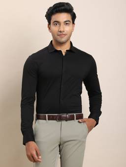 Turtle - Men Cotton Stretch Slim Fit Solid Black Formal Shirt