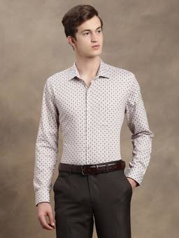 Turtle - Men Pure Cotton Slim Fit Digital Print Beige Formal Shirt