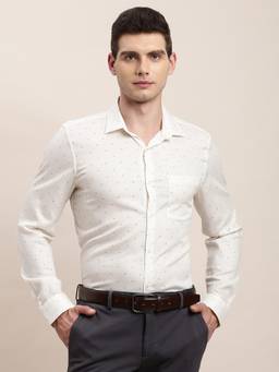 Turtle - Men Pure Cotton Slim Fit Printed Beige Formal Shirt