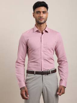 Turtle - Men Cotton Linen Slim Fit Solid Pink Formal Shirt