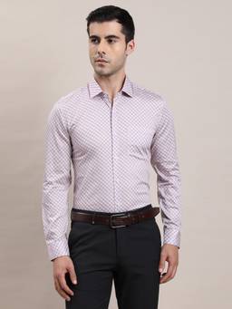 Turtle - Men Pure Cotton Slim Fit Digital Print Light Mauve Formal Shirt
