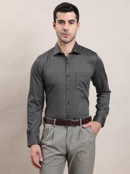 Turtle - Men Pure Cotton Slim Fit Discharge Print Black Formal Shirt