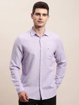Turtle - Men Cotton Linen Slim Fit Solid Light Mauve Casual Shirt