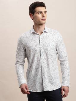 Turtle - Men Pure Cotton Slim Fit Printed Light Blue Casual Shirt