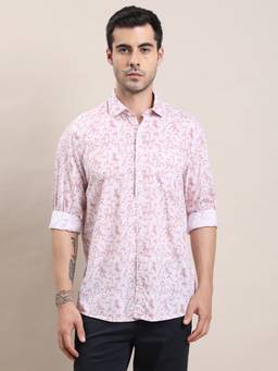 Turtle - Men Cotton Modal Slim Fit Digital Print Light Pink Casual Shirt