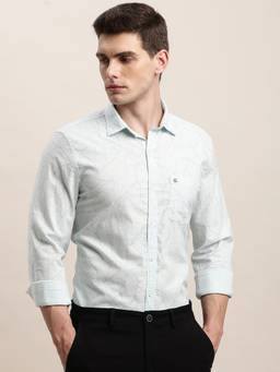 Turtle - Men Pure Cotton Slim Fit Printed Light Blue Casual Shirt