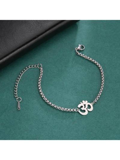 Men Auspicious Om Silver Bracelet