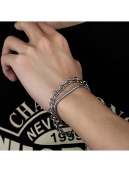 Salty Alpha - Men Serpent Orbit Duo Silver Bracelet