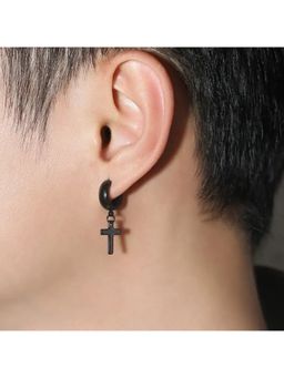 Salty Alpha - Men Cross Black Drop Earrings