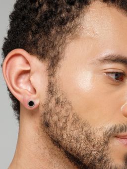 Salty Alpha - Men Black Beaten Stud Earrings