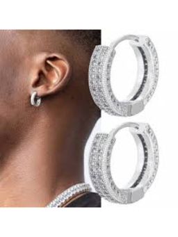 Salty Alpha - Men Sophisticated Silver Stone Hoop Earrings