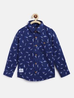 Tales & Stories - Baby Boy's Printed Navy Blue Cotton Regular Fit Shirt