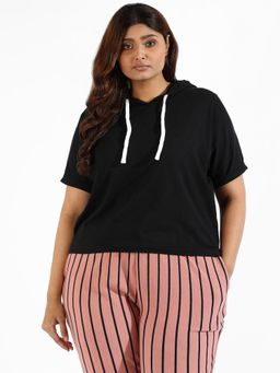 Instafab Plus - Women Solid Stylish Half Sleeve Hooded Neck Top