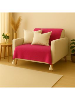 THROW PILLOW - Magenta with White Corner Tassels Sofa Cover