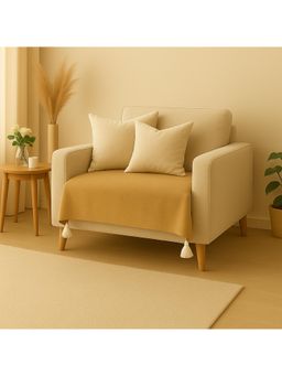 THROW PILLOW - Tan with White Corner Tassels Sofa Cover
