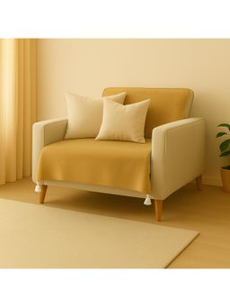 THROW PILLOW - Tan with White Corner Tassels Sofa Cover