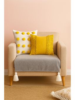 THROW PILLOW - Light Grey with White Corner Tassels Sofa Cover