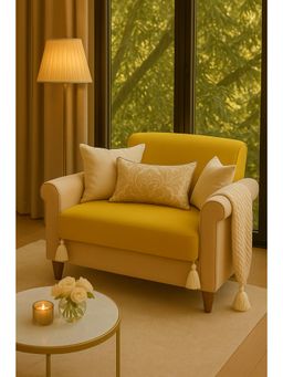 THROW PILLOW - Mustard with White Corner Tassels Sofa Cover